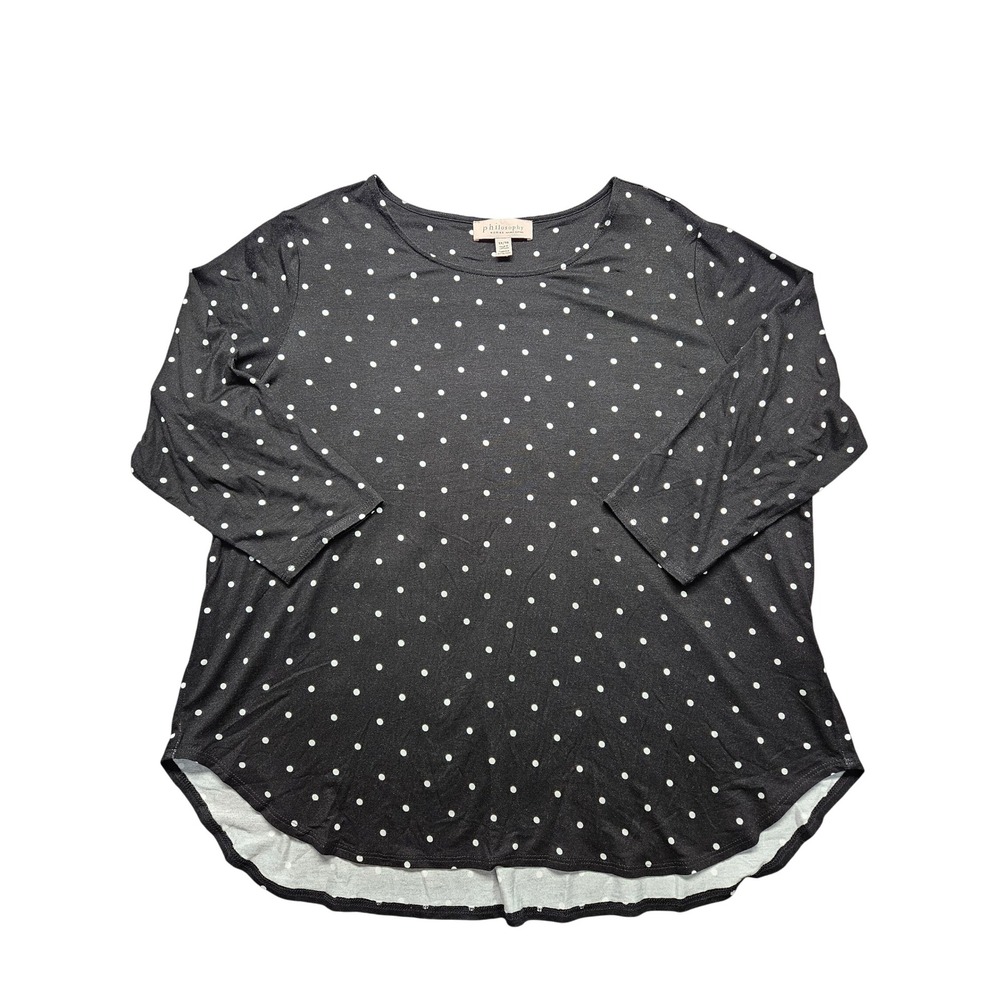Philosophy Woman Black White Polka Dot 3/4 Sleeve Knit Top 1X Plus Size High Low